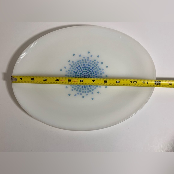 Anchor Hocking Fire King Blue Mosaic 12" Milk Glass Oval Serving Platter - Picture 6 of 7